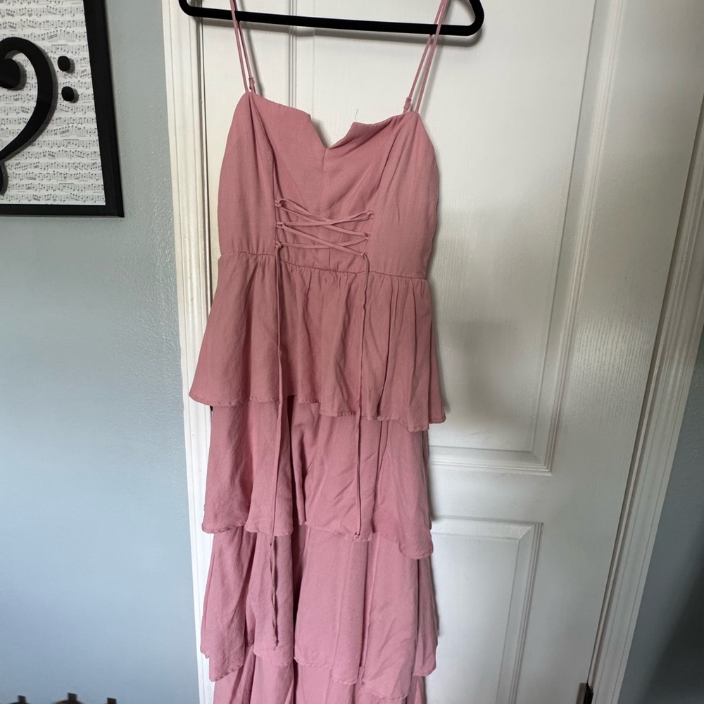 Chic Strapless Pink Tiered Dress